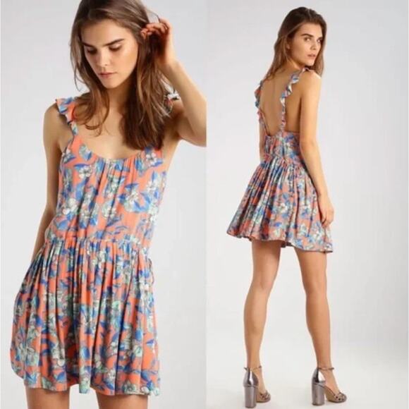 Free People OB574950 Orange Dear You Backless Mini Dress w/Pockets sz S - Picture 2 of 10